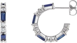 3Ct Round Cut CZ Blue Diamond Solitaire Hoop Earrings 14K White Gold Plated - £68.73 GBP