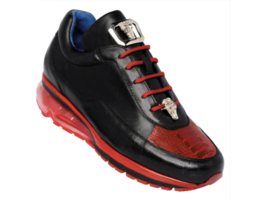 Belvedere Flash Sneaker Genuine Ostrich and Soft Italian Calf Black Red E01 - $399.00