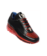 Belvedere Flash Sneaker Genuine Ostrich and Soft Italian Calf Black Red E01 - £313.97 GBP