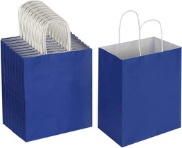100 Pcs BLUE 8x4.75x10 Medium Gift Bags with Handles, Birthday Gift Bags - £28.98 GBP