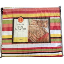 Duvet Cover + 1 Pillow Sham Twin Gelato Stripe Yellow Coral Green 2 Pc S... - £38.55 GBP