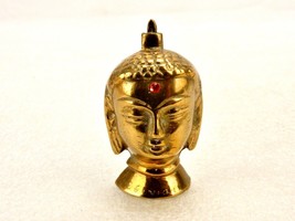 Brass Lord Guatam Buddha Figurine, Miniature Mask, Red Gemstone, Wall or... - $24.45