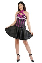 Black Satin with Magenta Stripes Halter Neck Overbust Corset Valentine Costume - £95.11 GBP