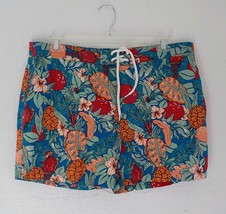 ACA JOE Men XL Blue Swim Shorts Trunks Tropical Floral Birds Print Pockets Lined - £15.40 GBP