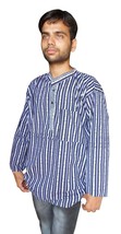 Men Full Sleeve Short Kurta Shirt Casual Wear Cotton Cloth Indian Yoga Top  - £32.12 GBP