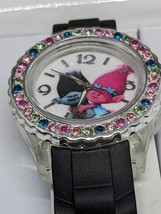 Betsey Johnson DreamWorks Trolls Rhinestone Black Polyurethane Strap Watch 36 mm - $31.68