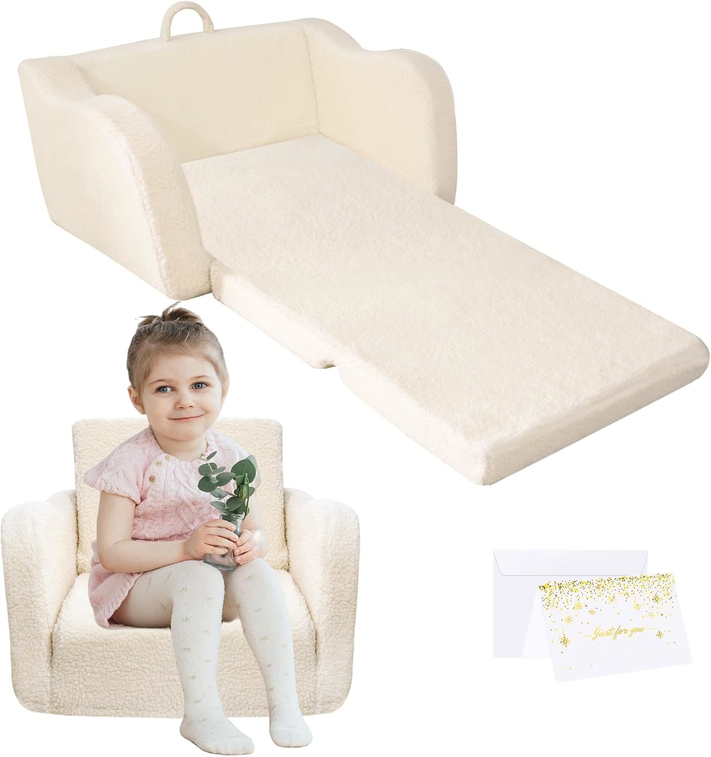 Plush Kids Sofa, Convertible Toddler Soft Couch With Handle,Comfy Foldin... - $41.99