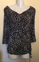 Michael Kors Black White Spotted Drop Neck 3/4 Sleeve Shirt Blouse Top L... - $59.88