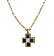 Tiffany &amp; Co. 18k Yellow Gold Sapphire &amp; Diamond Mini Cross Pendant - £1,061.70 GBP