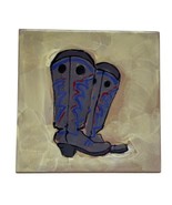 Ceramic Art Tile Western Purple Cowboy Boots 6&quot; X 6&quot; Hand Painted Trivet - £21.73 GBP