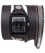 La Mer Carbon Multi Chain Gunmetal Leather Watch - £77.07 GBP