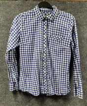 VTG Eddie Bauer Flannel Shirt Womens Medium Blue White Plaid Button Up C... - $20.34