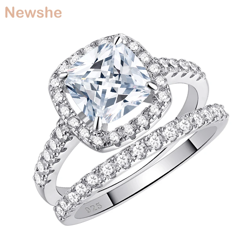 Solid 925 Sterling Silver Wedding Rings for Women 2.2 Ct Cushion Cut AAAAA Cubic - £45.54 GBP
