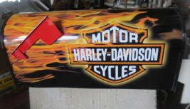 Harley Davidson Custom Mailbox Orange Flames Large Metal 19&quot; Long - £88.28 GBP