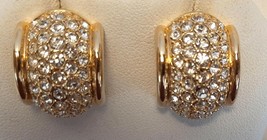 SWAROVSKI Pierced Earrings  Swan Signed Pave Rhinestone Half Hoop Gold T... - £31.20 GBP