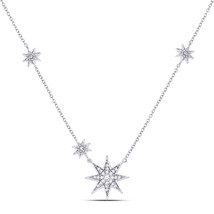 14kt White Gold Womens Round Diamond Starburst Fashion Necklace 1/5 Cttw - £704.43 GBP