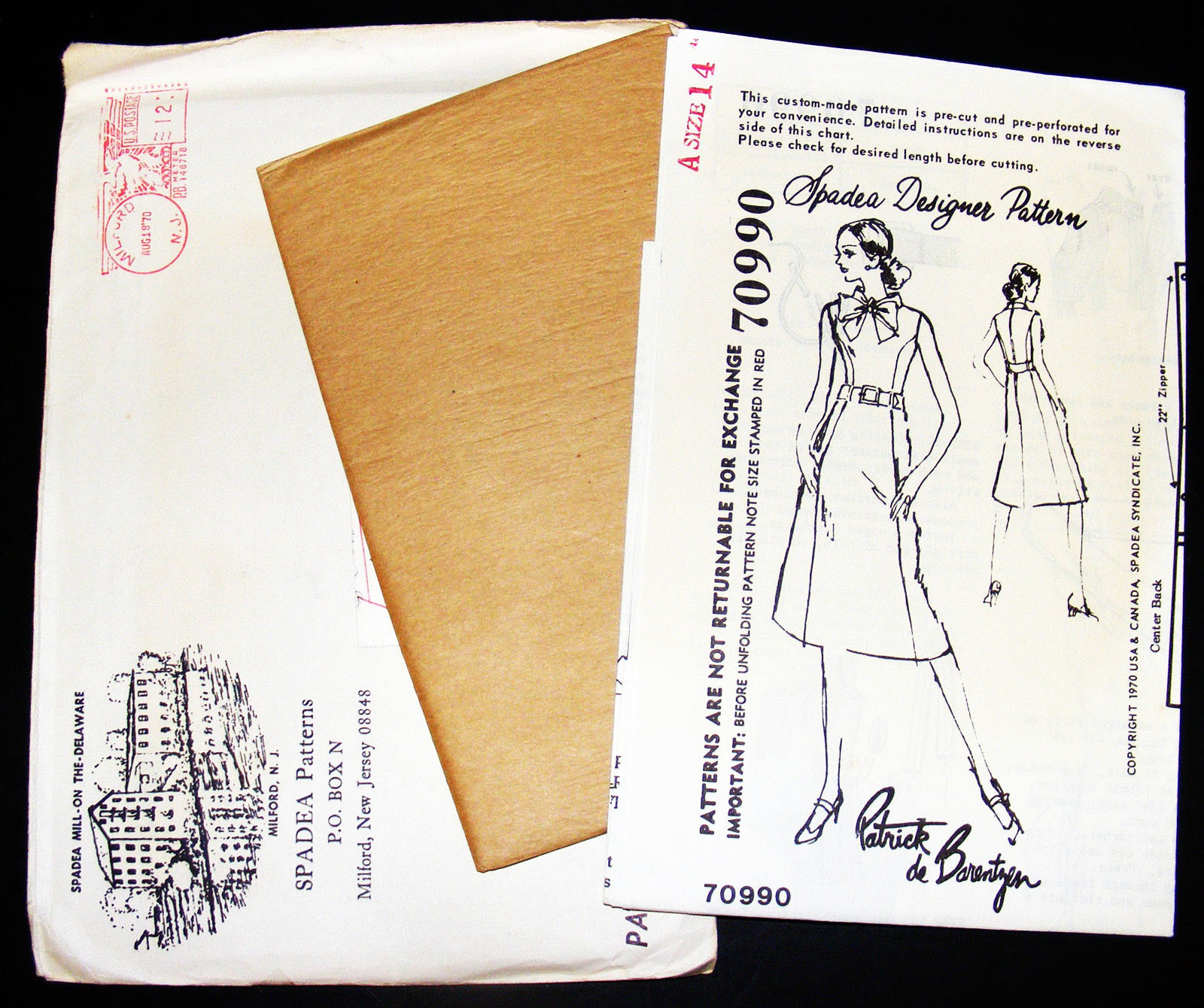 Primary image for Vintage 1970's Misses' DRESS Spadea Designer Pattern 70990 Size 14 UNCUT