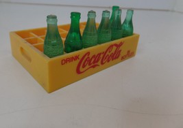 Vintage Drink Coca-Cola Mini Yellow Tray With 7 Green Plastic Coke Bottl... - $14.85