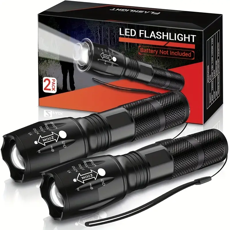 2 Pack Tactical Flashlights Torch, Military Grade 5 Modes 3000 High Lume... - $10.99