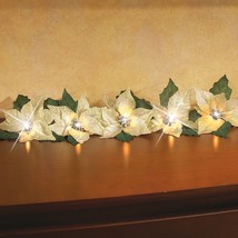 4-ft Lighted Cream Poinsettia Christmas Garland Mantel Door Stairs Holid... - £14.03 GBP