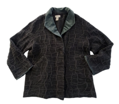 J Jill Vintage Dark Green Textured Cardigan Wool Sweater Velvet Collar Small USA - £3.98 GBP