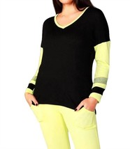 French Kyss color block v-neck with stripe in Black/Lime - $52.00