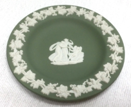 Wedgwood Jasperware Sage Green Trinket Dish Grecian Women, Cherub, Grape Vines  - $12.00