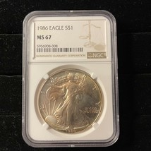 1986 Toned Silver Eagle MS67 NGC Graded First Year .999 1 Oz Fine Silver Round - £79.89 GBP