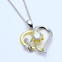 1ct Imitación Diamante Flor Corazón Amor Collar con Colgante 925 Plata de Ley - £155.26 GBP