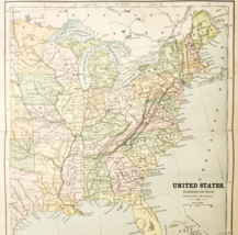 1883 Antique Map United States Eastern Section Victorian Political E90F3 - $554.45 MXN