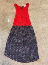 AUDREY 3 + 1 Red Cream Black Lace Key print Sundress Dress SMALL - £13.01 GBP