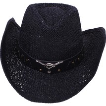 Simplicity Men / Women&#39;s Summer Woven Straw Cowboy Hat, 2042_Black - £48.24 GBP