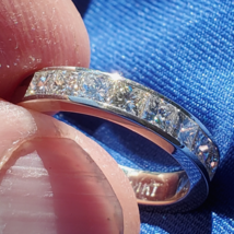 Earth mined Diamond Deco Wedding Band 14k Princess cut D VVS Anniversary Ring - $3,225.25