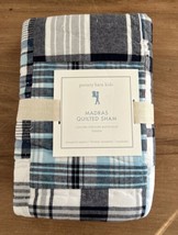 Pottery Barn Kids Madras Plaid Quilted Sham Euro European Square Blue 26&quot; x 26&quot; - £38.27 GBP