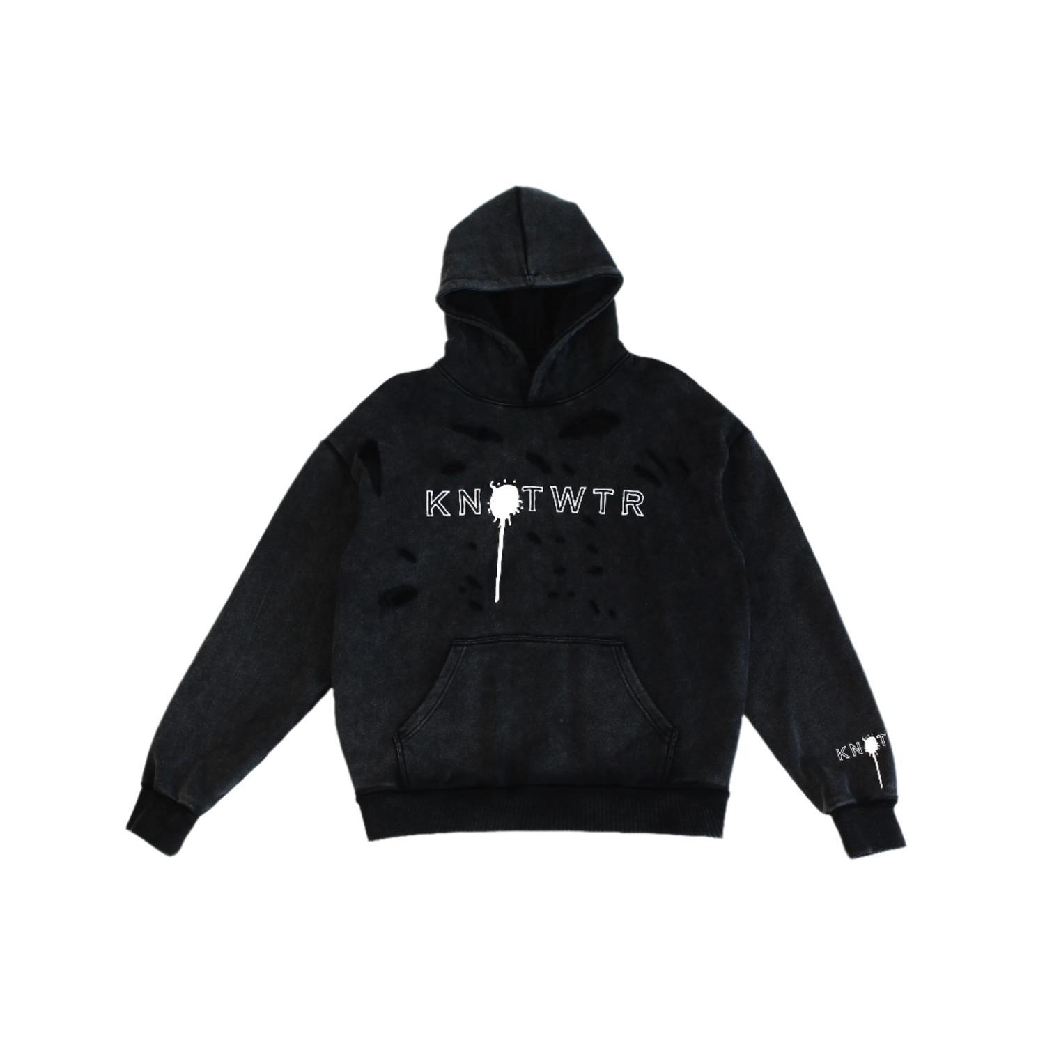 Knotwtr men's distressed hoodie in Acid Wash