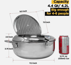 Deep Fryer Pot, 11 Inch/4.2 L Style Tempura Frying Pot with Lid, Stainle... - $28.50