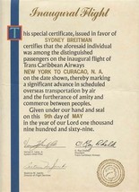 Trans Caribbean Airways Inaugural Flight Certificate New York Curacao 1969 - £29.58 GBP