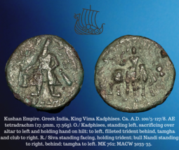 100-128 Ad Griechische Indien Kushan Reich Vima Kadphises AE Tetradrachme 17.36g - £55.76 GBP