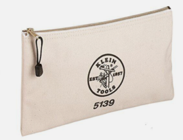 Klein Tools 5139 Zipper Bag, Canvas Tool Pouch w/ Heavy Duty Brass Zipper Close - $17.72