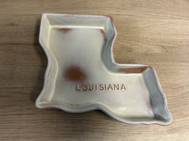 Vtg Goudchaux 8&quot; X 8&quot; Louisiana Shaped Clay Dish Chocolate Fudge Tray Frankoma - £26.67 GBP