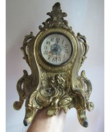 CAST IRON VICTORIAN Mantel Clock 1908 gold tone HAND WIND shelf clock WO... - £95.02 GBP