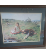 Child &amp; Mother In Field By Creek 32&quot; X 27&quot;Picture W Wood Type Hanging Fr... - $5,349.42 MXN