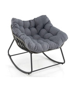 Outdoor Rocking Chair Oversized Patio PE Wicker Egg Chair with Cushion-G... - $285.99