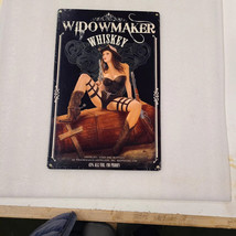 Widow maker whiskey bar drink pinup girl steel metal sign - £71.21 GBP