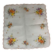 Vintage MCM Boho Orange Yellow Floral Hanky Handkerchief Scalloped Edge 12” Mod - £12.22 GBP