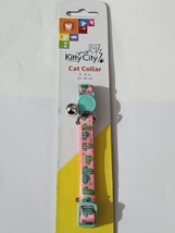 Kitty City Cat Collar With Bell Adult 8-12&quot; Pink W/ Green Cactuses - $7.71