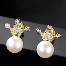 Queens Crown Stud Earrings S925 Silver 7-7.5Mm Freshwater Pearl Grace Women&#39;s St - £19.98 GBP
