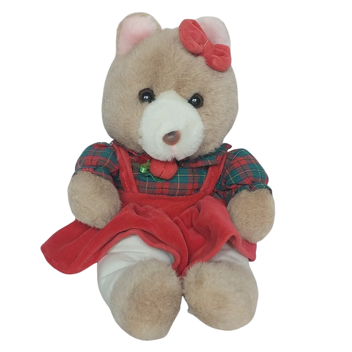 Play By Play Teddy Bear Plaid Dress Bow Christmas Plush Stuffed Animal 11.5" - $21.78