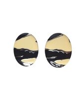 Vtg Oval Pierced Earrings Abstract Black Beige Enamel Retro Statement Je... - $21.82