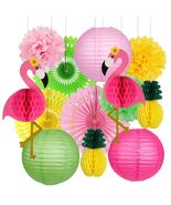 YUNXUAN Flamingo Pineapple Party Decorations Paper Lanterns Fans Pom Poms - $297.67 MXN